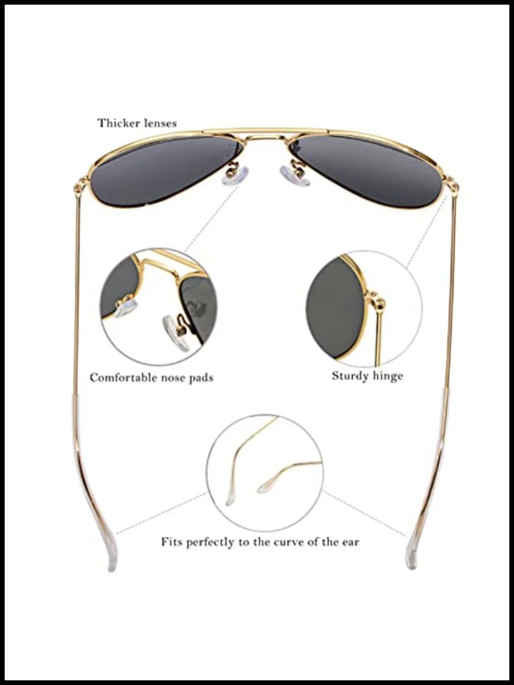 Classic Polarized Aviator Sunglasses Metal Frame UV400 Protection 58mm